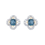 Goldsmiths 9ct Yellow Gold Blue Topaz and Diamond Floral Stud Earrings
