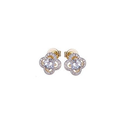 12153667 - 9ct Yellow Gold Blue Topaz and Diamond Floral Stud Earrings