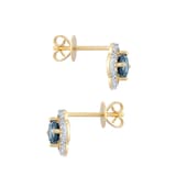 Goldsmiths 9ct Yellow Gold Blue Topaz and Diamond Floral Stud Earrings