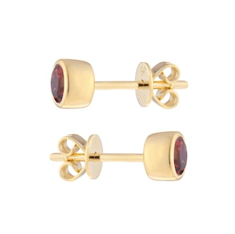 Goldsmiths 9ct Yellow Gold Garnet Birthstone Stud Earrings