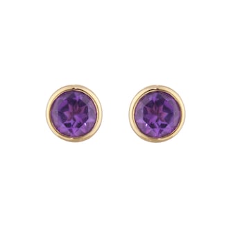 Goldsmiths 9ct Yellow Gold  Amethyst Birthstone Stud Earrings