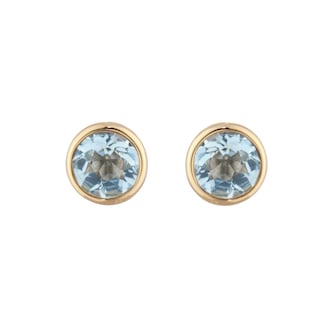 Goldsmiths 9ct Yellow Gold Aquamarine Birthstone Stud Earrings