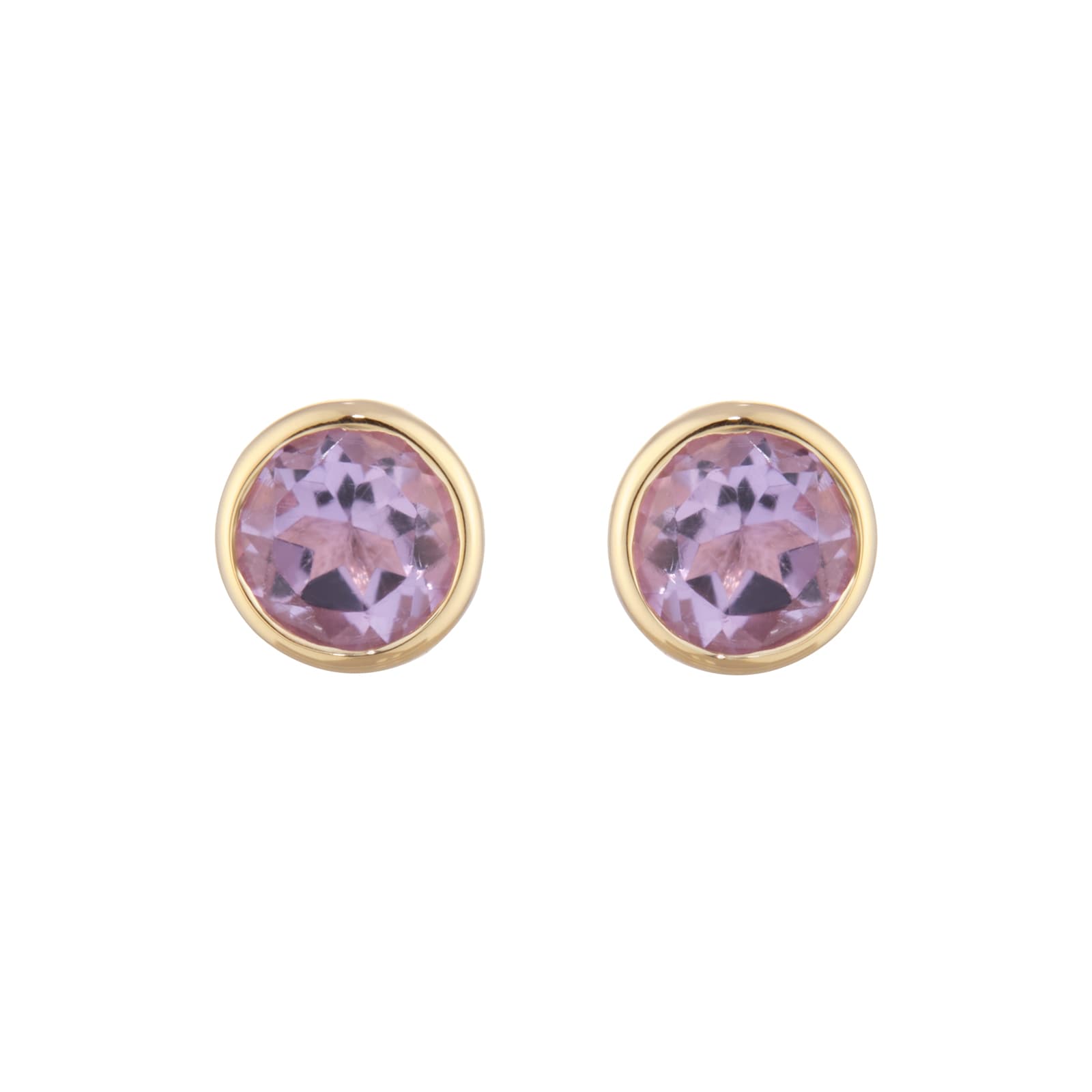 Goldsmiths 9ct Yellow Gold Pink Amethyst Birthstone Stud Earrings