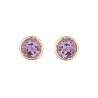 Goldsmiths 9ct Yellow Gold Pink Amethyst Birthstone Stud Earrings