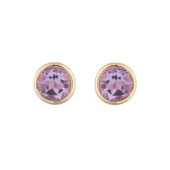 9ct Yellow Gold Pink Amethyst Birthstone Stud Earrings