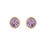 Goldsmiths 9ct Yellow Gold Pink Amethyst Birthstone Stud Earrings