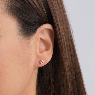 Goldsmiths 9ct Yellow Gold Pink Amethyst Birthstone Stud Earrings