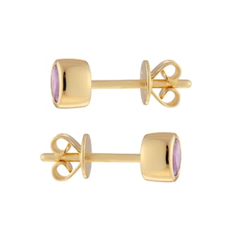 Goldsmiths 9ct Yellow Gold Pink Amethyst Birthstone Stud Earrings
