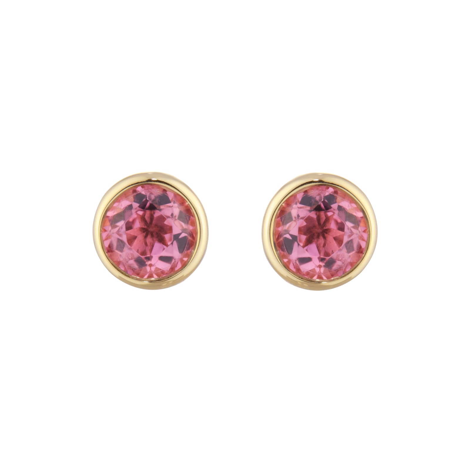 Goldsmiths 9ct Yellow Gold Pink Tourmaline Birthstone Stud Earrings