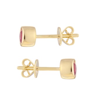 Goldsmiths 9ct Yellow Gold Pink Tourmaline Birthstone Stud Earrings