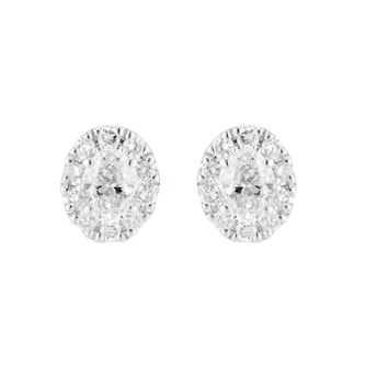 Goldsmiths 9ct White Gold 0.25cttw Oval Halo Diamond Stud Earrings