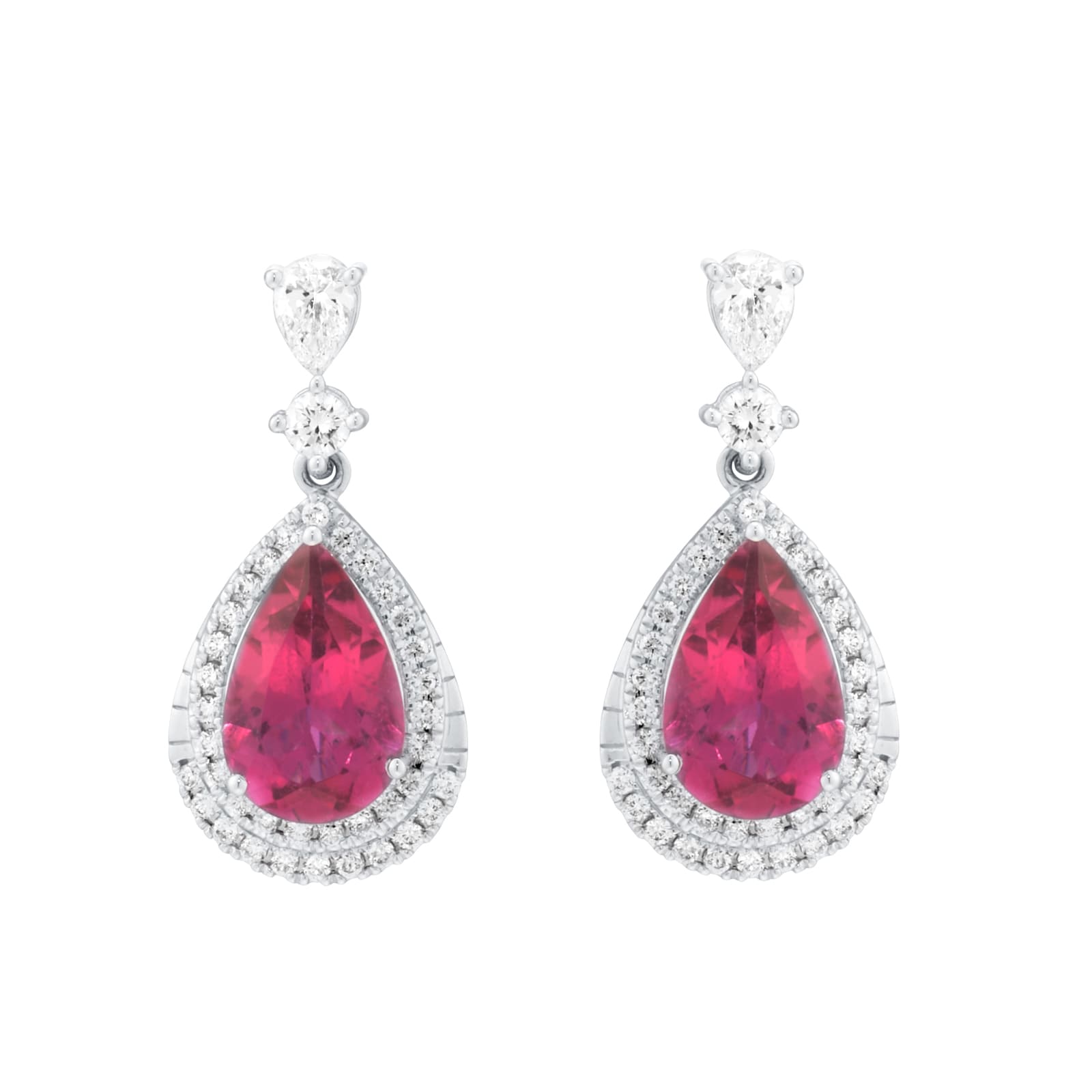 Mappin & Webb 18ct White Gold Pear Cut Pink Tourmaline & 0.50cttw Diamond Earrings Mappin & Webb 18ct White Gold Pear Cut Pink Tourmaline & 0.50cttw Diamond Earrings