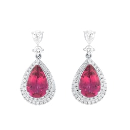 12153690 - 18ct White Gold Pear Cut Pink Tourmaline & 0.50cttw Diamond Earrings