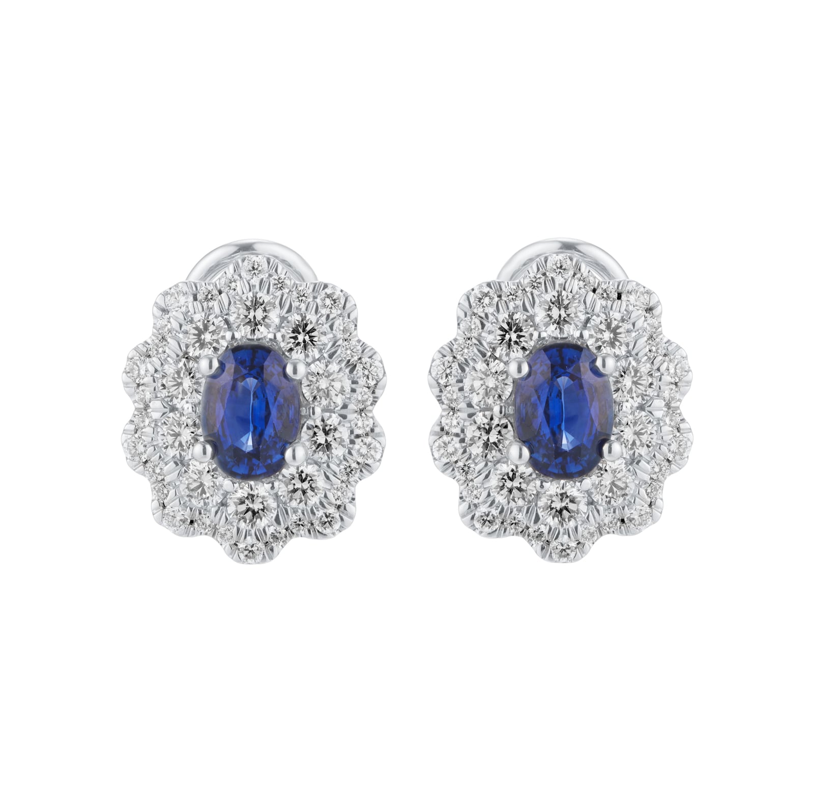 Mappin & Webb 18ct White Gold 1.56cttw Diamond Halo & 1.91cttw Oval Sapphire Earrings Mappin & Webb 18ct White Gold 1.56cttw Diamond Halo & 1.91cttw Oval Sapphire Earrings
