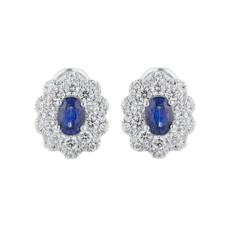 Mappin & Webb 18ct White Gold 1.56cttw Diamond Halo & 1.91cttw Oval Sapphire Earrings