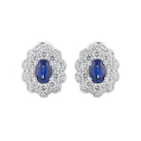 Mappin & Webb 18ct White Gold 1.56cttw Diamond Halo & 1.91cttw Oval Sapphire Earrings