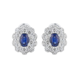 12153693 - 18ct White Gold 1.56cttw Diamond Halo & 1.91cttw Oval Sapphire Earrings