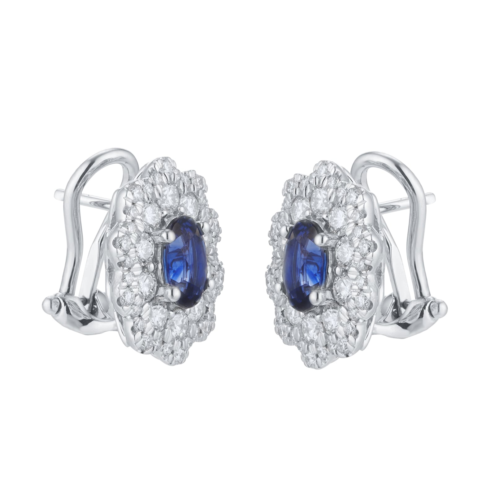 Mappin & Webb 18ct White Gold 1.56cttw Diamond Halo & 1.91cttw Oval Sapphire Earrings Mappin & Webb 18ct White Gold 1.56cttw Diamond Halo & 1.91cttw Oval Sapphire Earrings