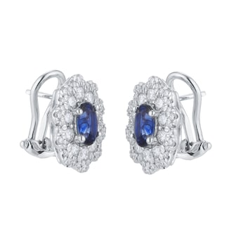 Mappin & Webb 18ct White Gold 1.56cttw Diamond Halo & 1.91cttw Oval Sapphire Earrings