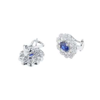 Mappin & Webb 18ct White Gold 1.56cttw Diamond Halo & 1.91cttw Oval Sapphire Earrings
