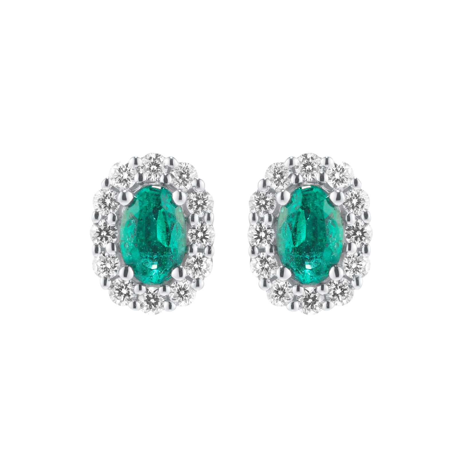 Mappin & Webb 18ct White Gold 0.44cttw Diamond & 0.76cttw Oval Cut Emerald Stud Earrings Mappin & Webb 18ct White Gold 0.44cttw Diamond & 0.76cttw Oval Cut Emerald Stud Earrings