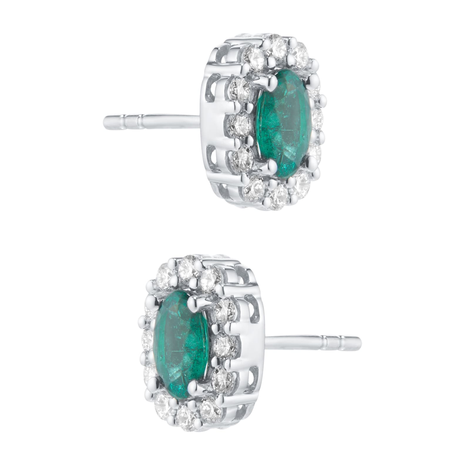 Mappin & Webb 18ct White Gold 0.44cttw Diamond & 0.76cttw Oval Cut Emerald Stud Earrings