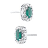 Mappin & Webb 18ct White Gold 0.44cttw Diamond & 0.76cttw Oval Cut Emerald Stud Earrings