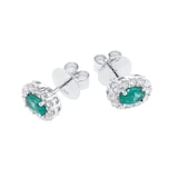 Mappin & Webb 18ct White Gold 0.44cttw Diamond & 0.76cttw Oval Cut Emerald Stud Earrings