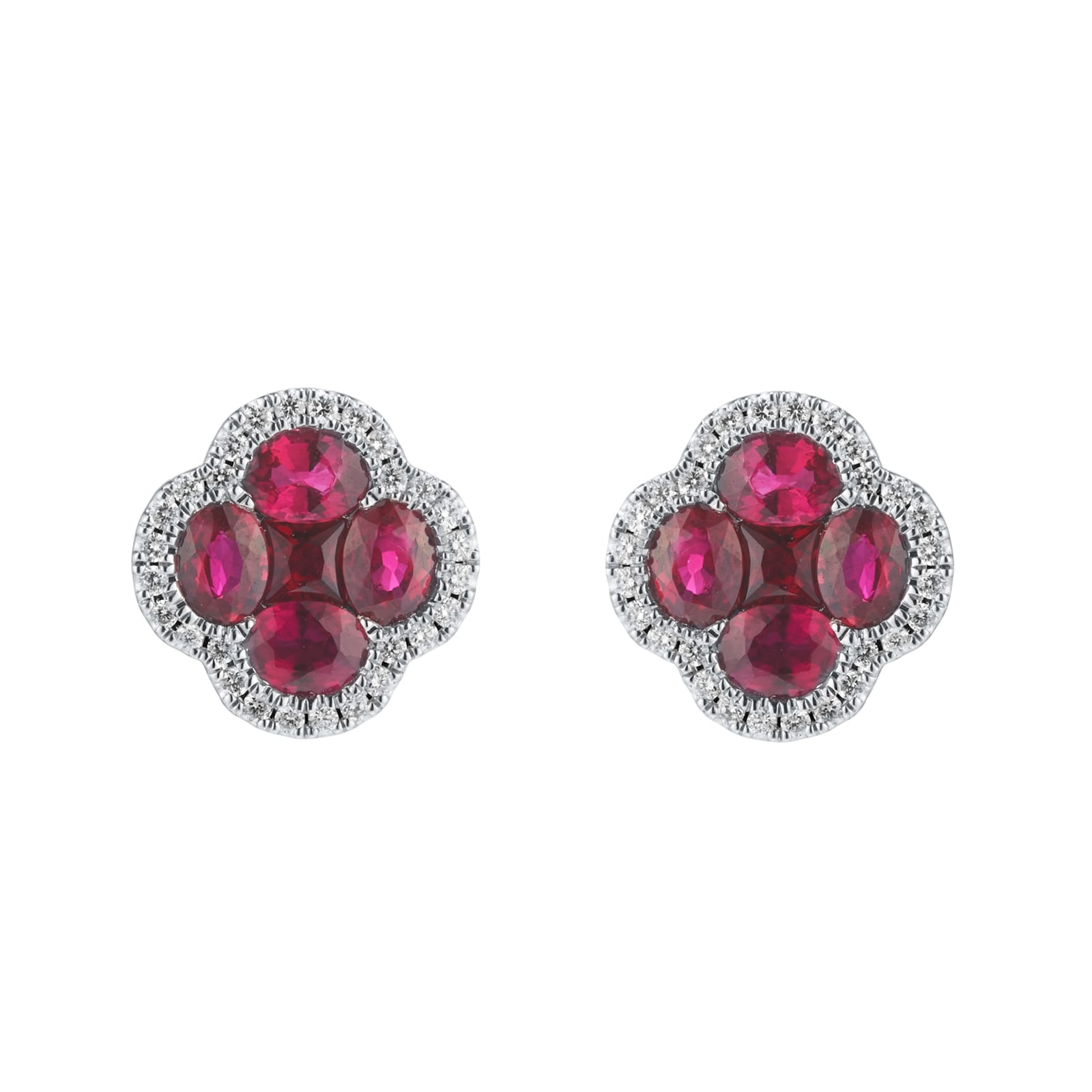Mappin & Webb 18ct White Gold 0.23ct Diamond & 2.11cttw Ruby Floral Stud Earrings Mappin & Webb 18ct White Gold 0.23ct Diamond & 2.11cttw Ruby Floral Stud Earrings