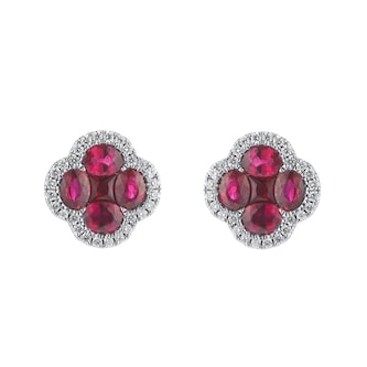 Mappin & Webb 18ct White Gold 0.23ct Diamond & 2.11cttw Ruby Floral Stud Earrings