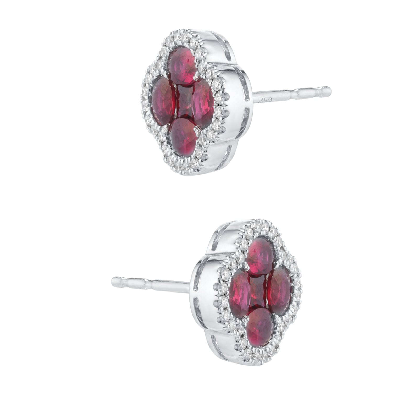 Mappin & Webb 18ct White Gold 0.23ct Diamond & 2.11cttw Ruby Floral Stud Earrings Mappin & Webb 18ct White Gold 0.23ct Diamond & 2.11cttw Ruby Floral Stud Earrings
