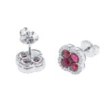 Mappin & Webb 18ct White Gold 0.23ct Diamond & 2.11cttw Ruby Floral Stud Earrings