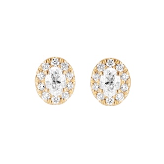 Goldsmiths 9ct Yellow Gold 0.25cttw Oval Halo Diamond Stud Earrings Goldsmiths 9ct Yellow Gold 0.25cttw Oval Halo Diamond Stud Earrings