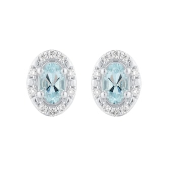 Best Luxury 
9ct White Gold Oval Aquamarine and 0.10cttw Diamond Halo Stud Earrings