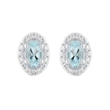 Goldsmiths 9ct White Gold Oval Aquamarine and 0.10cttw Diamond Halo Stud Earrings