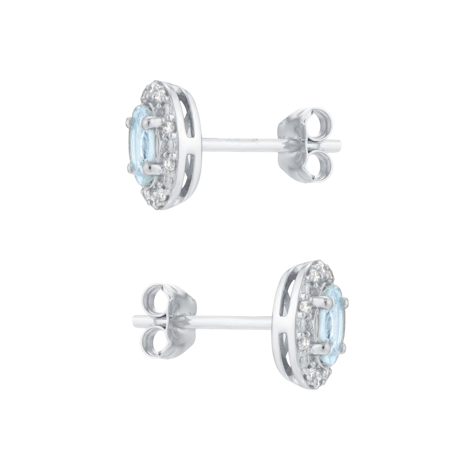 Goldsmiths 9ct White Gold Oval Aquamarine and 0.10cttw Diamond Halo Stud Earrings Goldsmiths 9ct White Gold Oval Aquamarine and 0.10cttw Diamond Halo Stud Earrings
