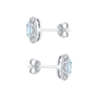 Goldsmiths 9ct White Gold Oval Aquamarine and 0.10cttw Diamond Halo Stud Earrings