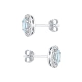 Goldsmiths 9ct White Gold Oval Aquamarine and 0.10cttw Diamond Halo Stud Earrings
