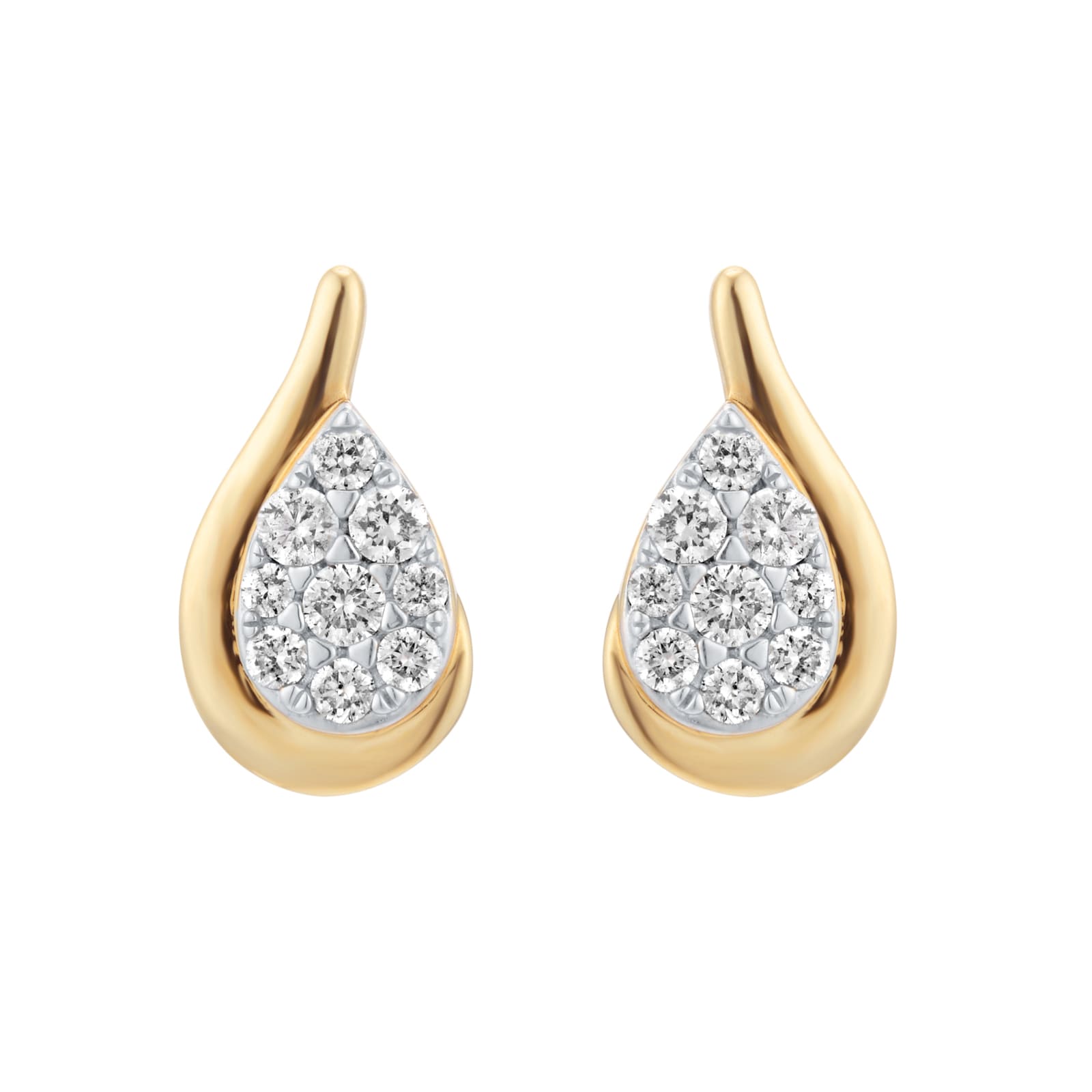 Goldsmiths 9ct Yellow Gold 0.25cttw Pear Cluster Diamond Wave Stud Earrings Goldsmiths 9ct Yellow Gold 0.25cttw Pear Cluster Diamond Wave Stud Earrings
