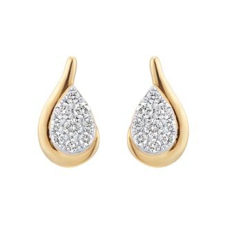 Goldsmiths 9ct Yellow Gold 0.25cttw Pear Cluster Diamond Wave Stud Earrings