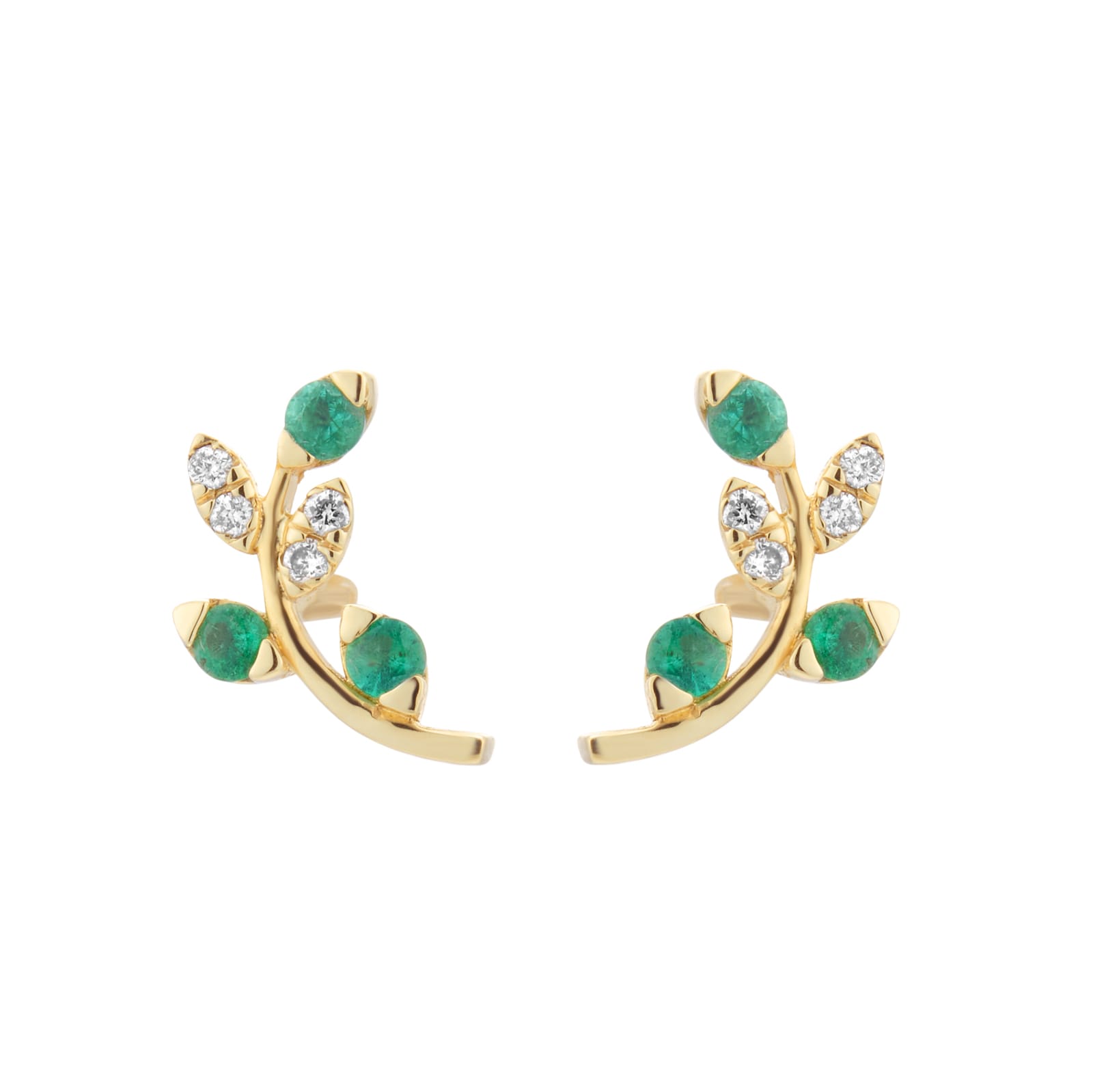 Goldsmiths 9ct Yellow Gold Diamond and Emerald Leaf Stud Earrings Goldsmiths 9ct Yellow Gold Diamond and Emerald Leaf Stud Earrings