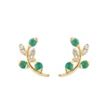Goldsmiths 9ct Yellow Gold Diamond and Emerald Leaf Stud Earrings
