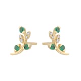 Goldsmiths 9ct Yellow Gold Diamond and Emerald Leaf Stud Earrings