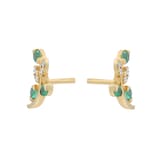 Goldsmiths 9ct Yellow Gold Diamond and Emerald Leaf Stud Earrings