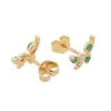 Goldsmiths 9ct Yellow Gold Diamond and Emerald Leaf Stud Earrings