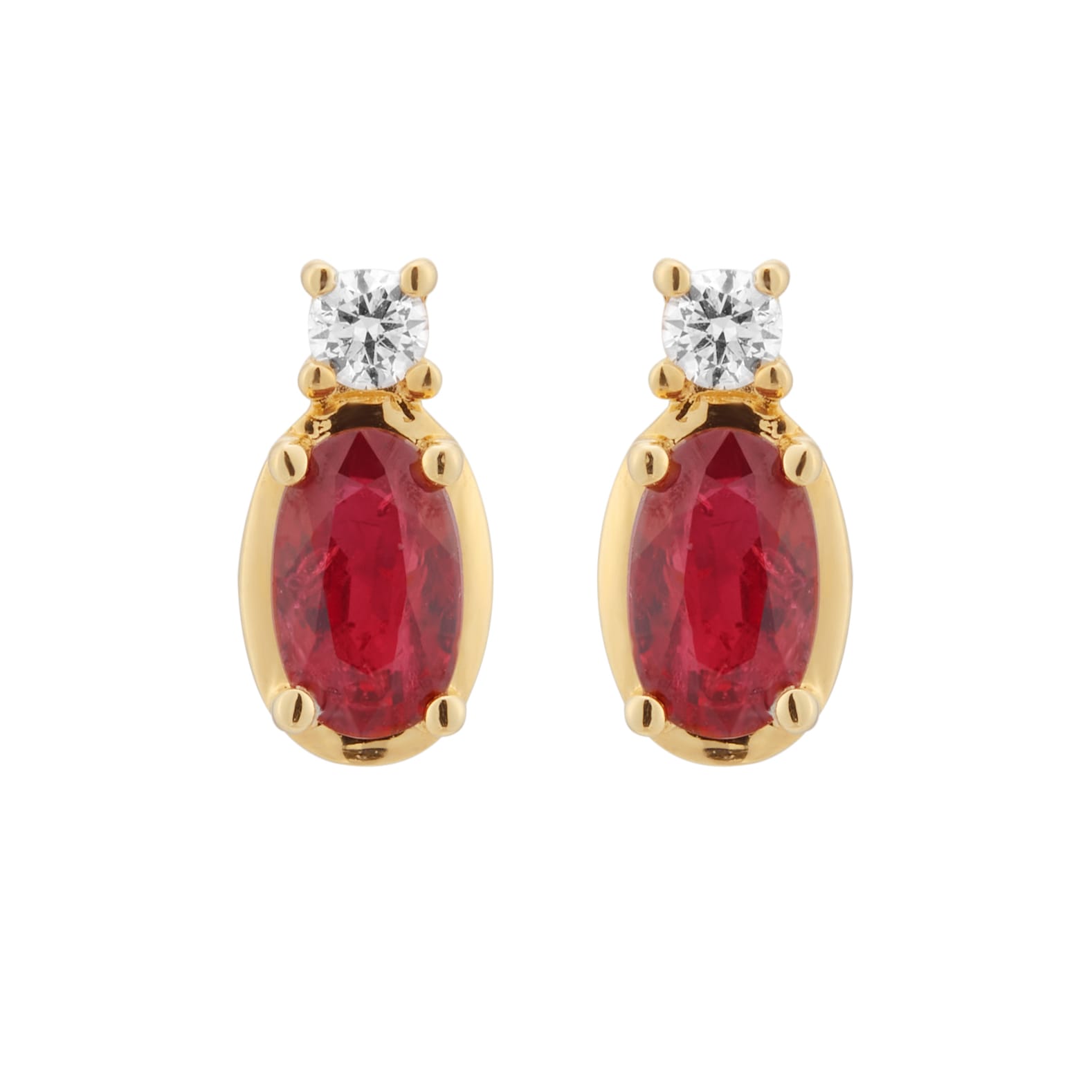 Goldsmiths 18ct Yellow Gold 0.06ct Diamond & Ruby Oval Cut Stud Earrings Goldsmiths 18ct Yellow Gold 0.06ct Diamond & Ruby Oval Cut Stud Earrings