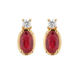 Goldsmiths 18ct Yellow Gold 0.06ct Diamond & Ruby Oval Cut Stud Earrings Goldsmiths 18ct Yellow Gold 0.06ct Diamond & Ruby Oval Cut Stud Earrings