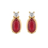 Goldsmiths 18ct Yellow Gold 0.06ct Diamond & Ruby Oval Cut Stud Earrings