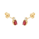 Goldsmiths 18ct Yellow Gold 0.06ct Diamond & Ruby Oval Cut Stud Earrings