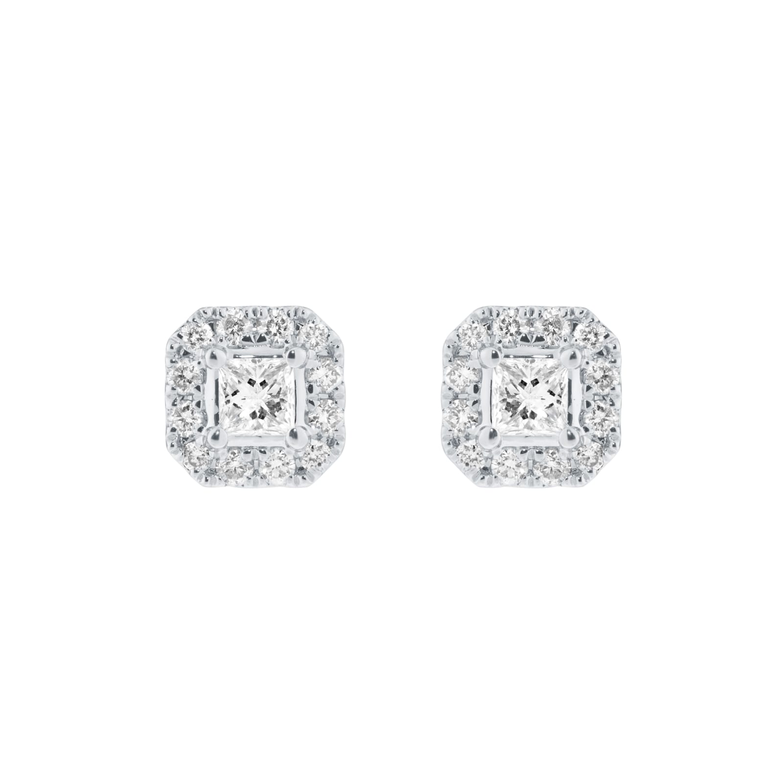 Goldsmiths 9ct White Gold 0.30cttw Princess Cut Diamond Halo Stud Earrings Goldsmiths 9ct White Gold 0.30cttw Princess Cut Diamond Halo Stud Earrings